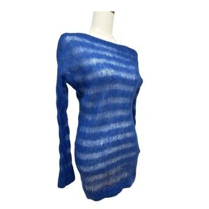 Maeve Anthropologie Blue Sheer Fuzzy Wool Knit Sweater Medium Italy